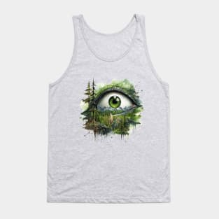 Green Creepy Eye in the Forest Tank Top